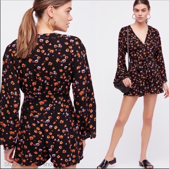 Free People NWOT L’Amour black floral combo romper - Picture 5 of 8